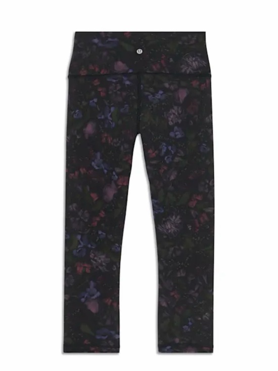 lululemon athletica Pants - lululemon athletica Black Floral Capri Leggings with Purple and Red Accents